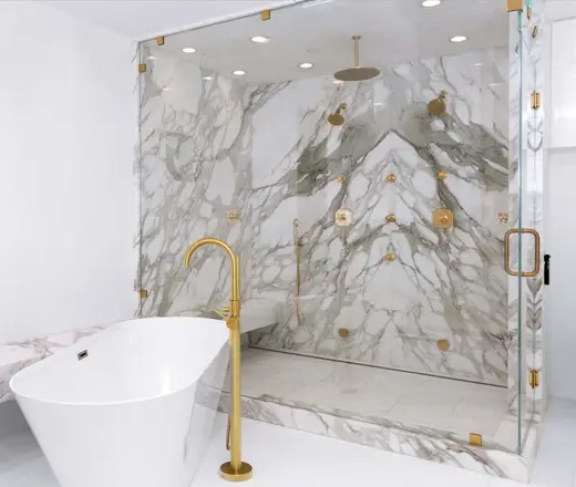 Calacatta Gold marble bathroom – Marmi di Carrara – light grey, white (56)