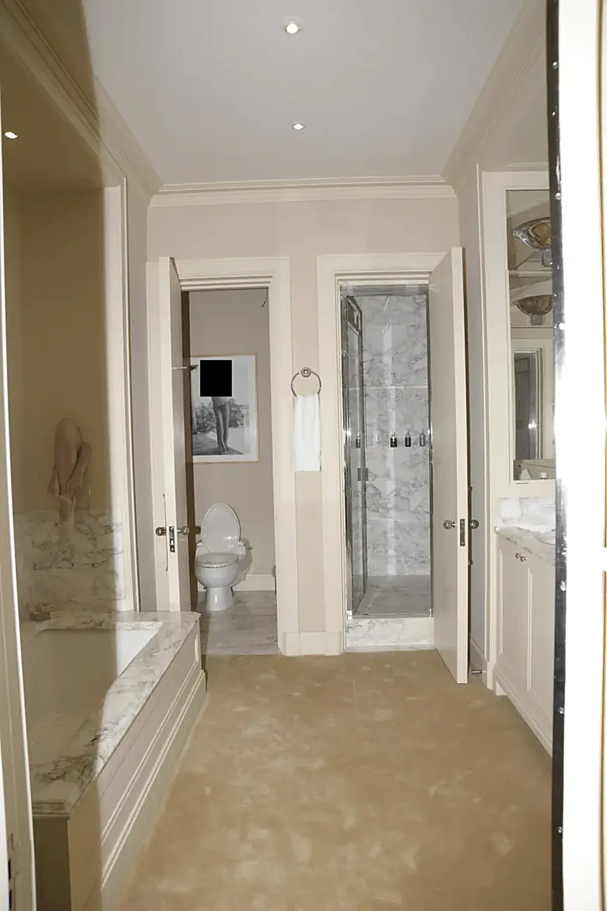 Baño: EFTA00000613 - Luxurious bathroom with marble countertops a bathtub a shower and a toilet