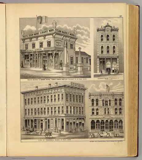 Blocco di cava: Pacific Marble & Granite Works, Thomas Bower, propr. (with) View of Ingersoll Block ... (w