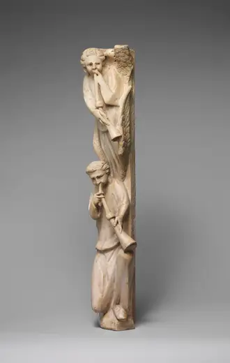 Surface detail: Pilaster of Angels Sounding Trumpets from the Parapet of a Pulpit MET DP169509