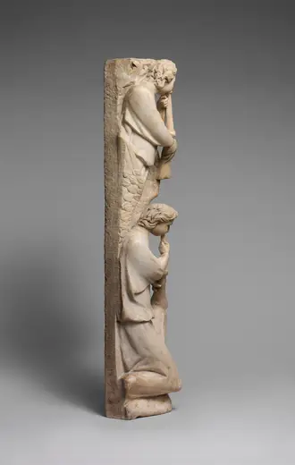 Surface detail: Pilaster of Angels Sounding Trumpets from the Parapet of a Pulpit MET DP169510