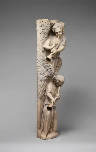 Surface detail: Pilaster of Angels Sounding Trumpets from the Parapet of a Pulpit MET DP169514