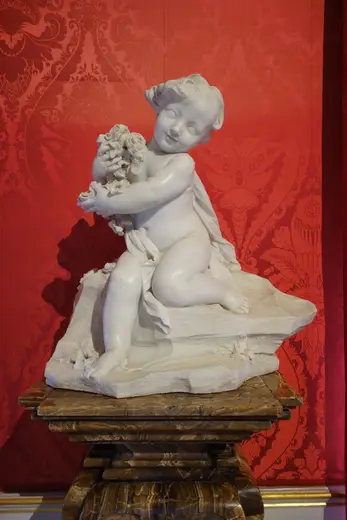 Surface detail: Spring, by Camillo Rusconi, c. 1700, marble, on pedestal by Morel & Seddon, c. 1700, limes