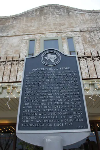 Surface detail: Michels Drug Store, Marble Falls, Texas (8740573642)