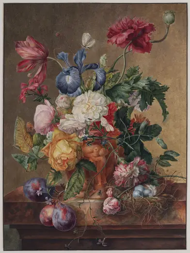 Surface detail: Maria Geertruida Snabilie - Flowers in a Terracotta Vase on a Marble Slab