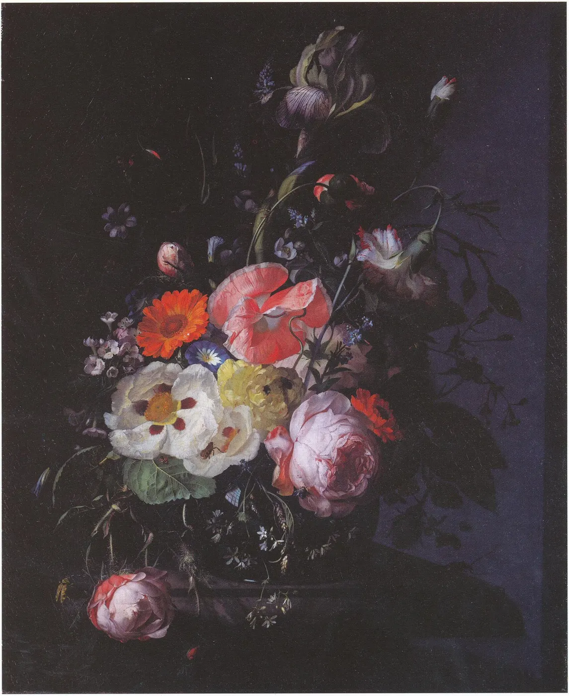 Surface detail: Still Life with Flowers on a Marble Tabletop 1716 Rachel Ruysch