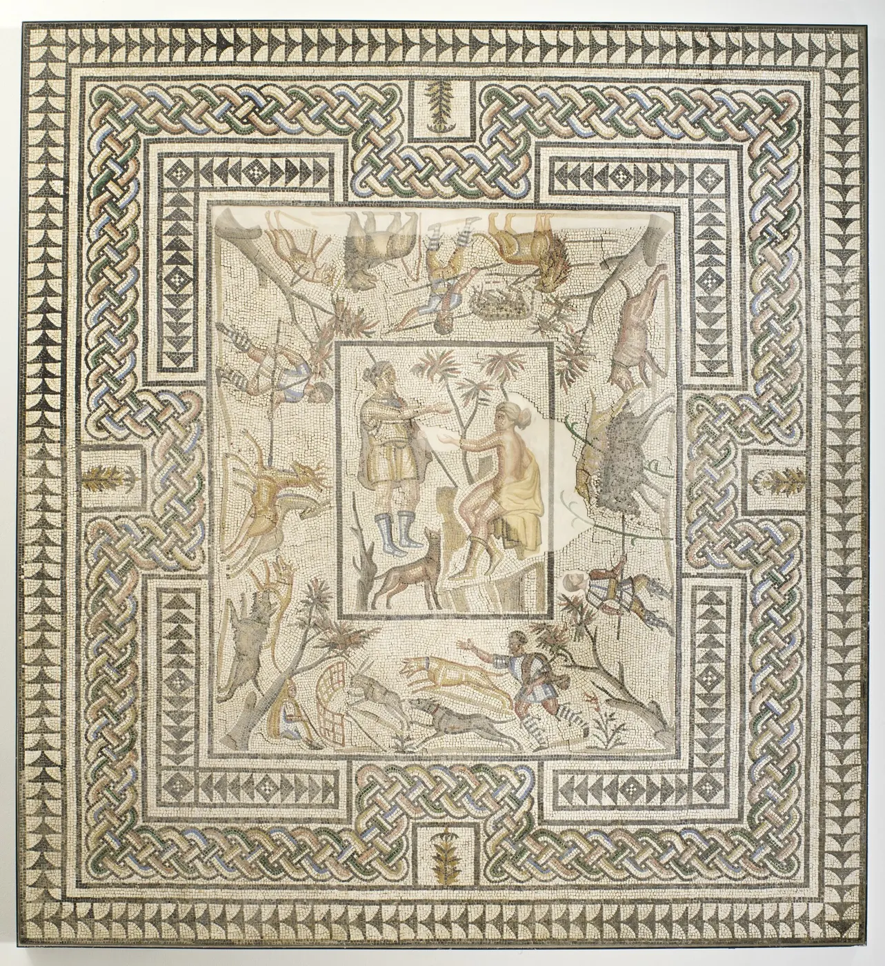 Flooring: Mosaic Floor from Villelaure with Diana and Callisto Surrounded by Hunt Scenes LACMA M.71.