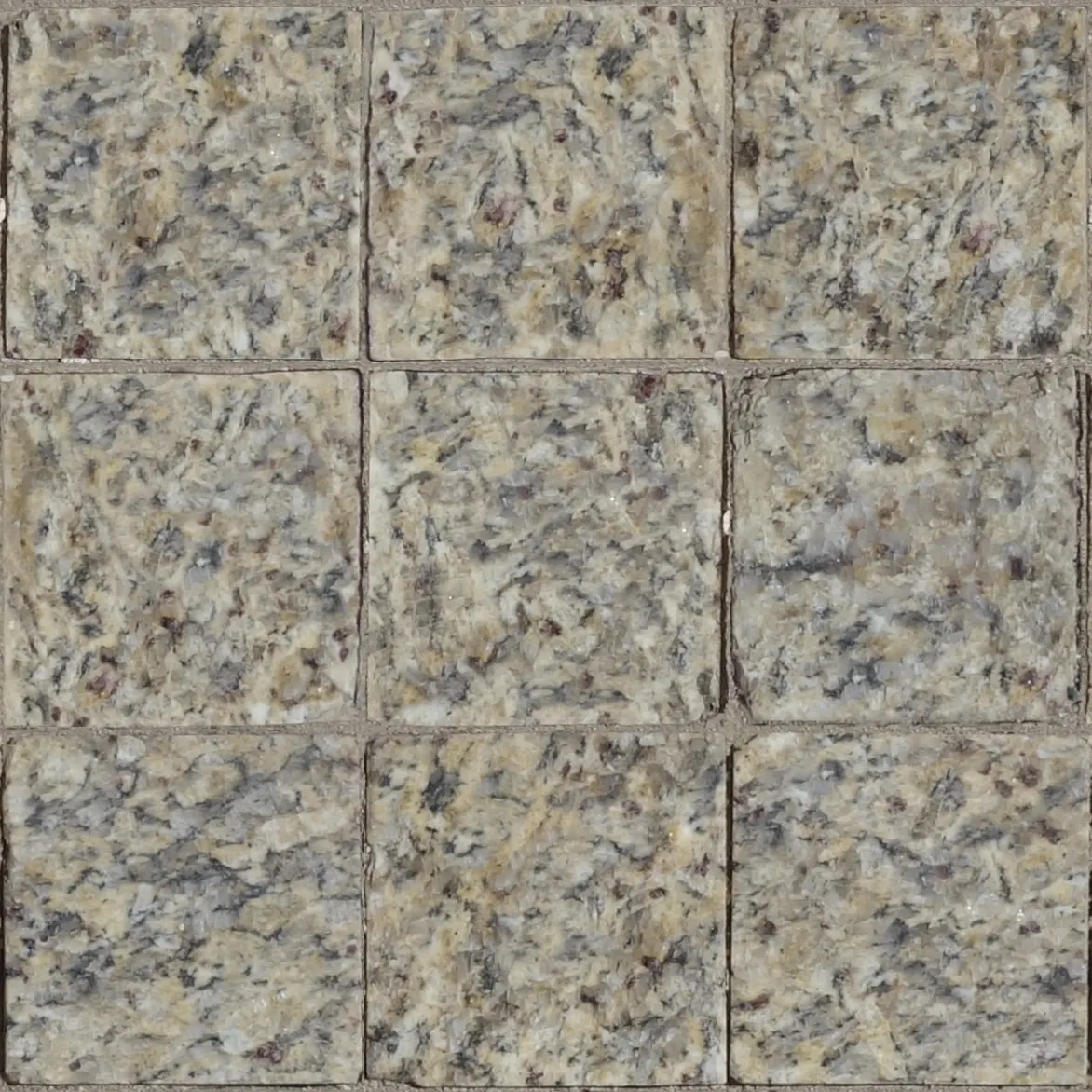 Flooring: Cream tan rippled speckled travertine square cobblestone ground floor pattern tile texture