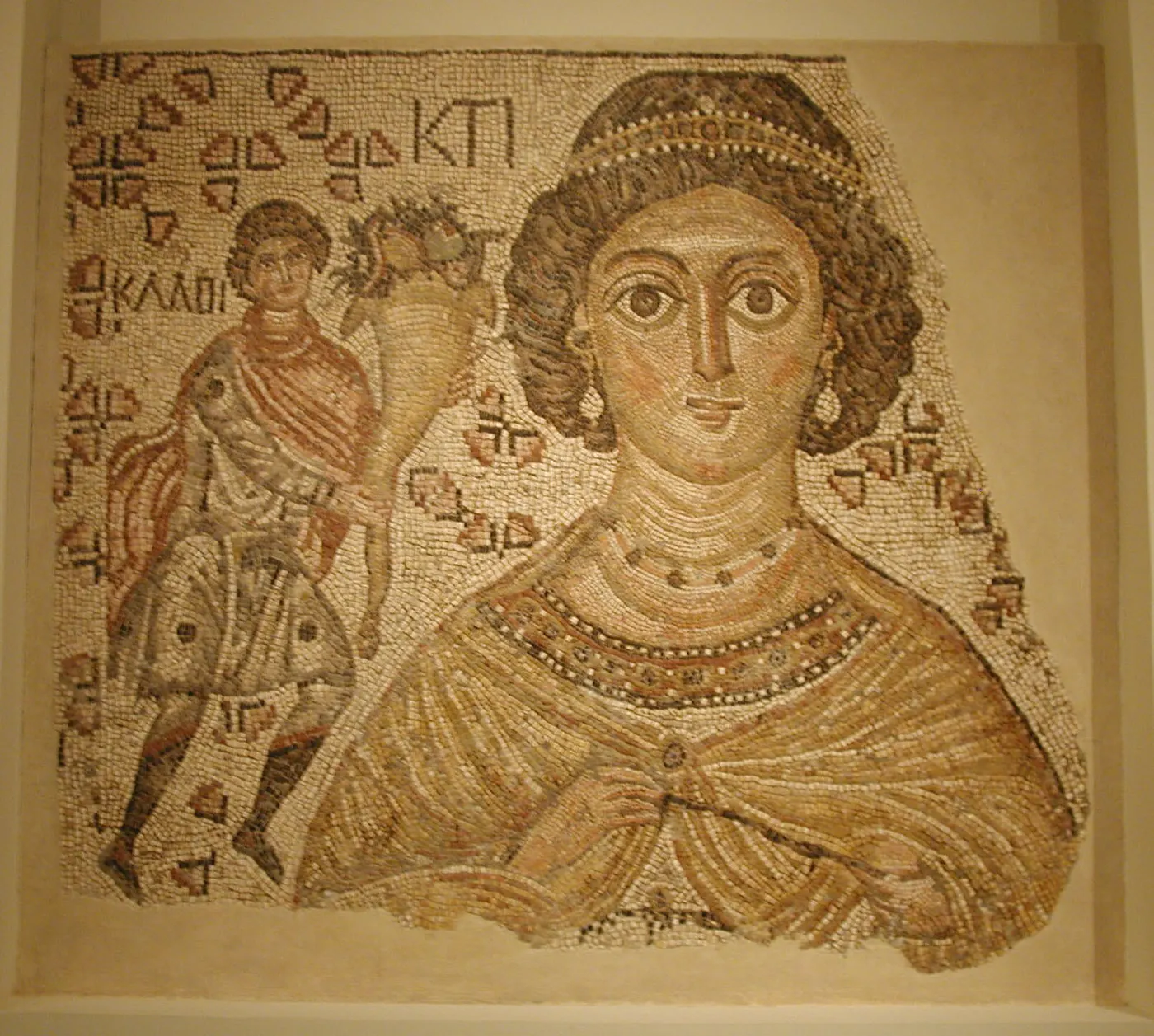 Flooring: Fragment of a Floor Mosaic with a Personification of Ktisis MET temp199869AC