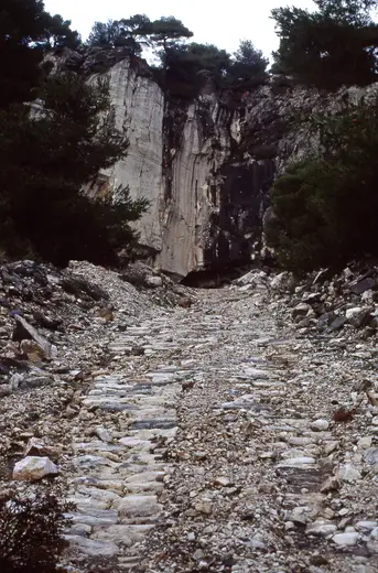 Quarry view: Penteli, Spilia marble quarry - road (1990) 01
