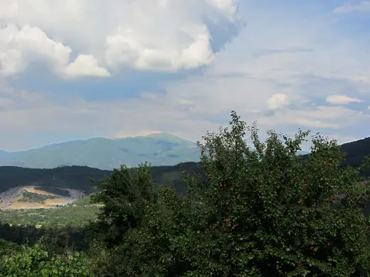 Quarry view: Apple orchard near a limestone quarry "Krasta", Gostivar, Macedonia