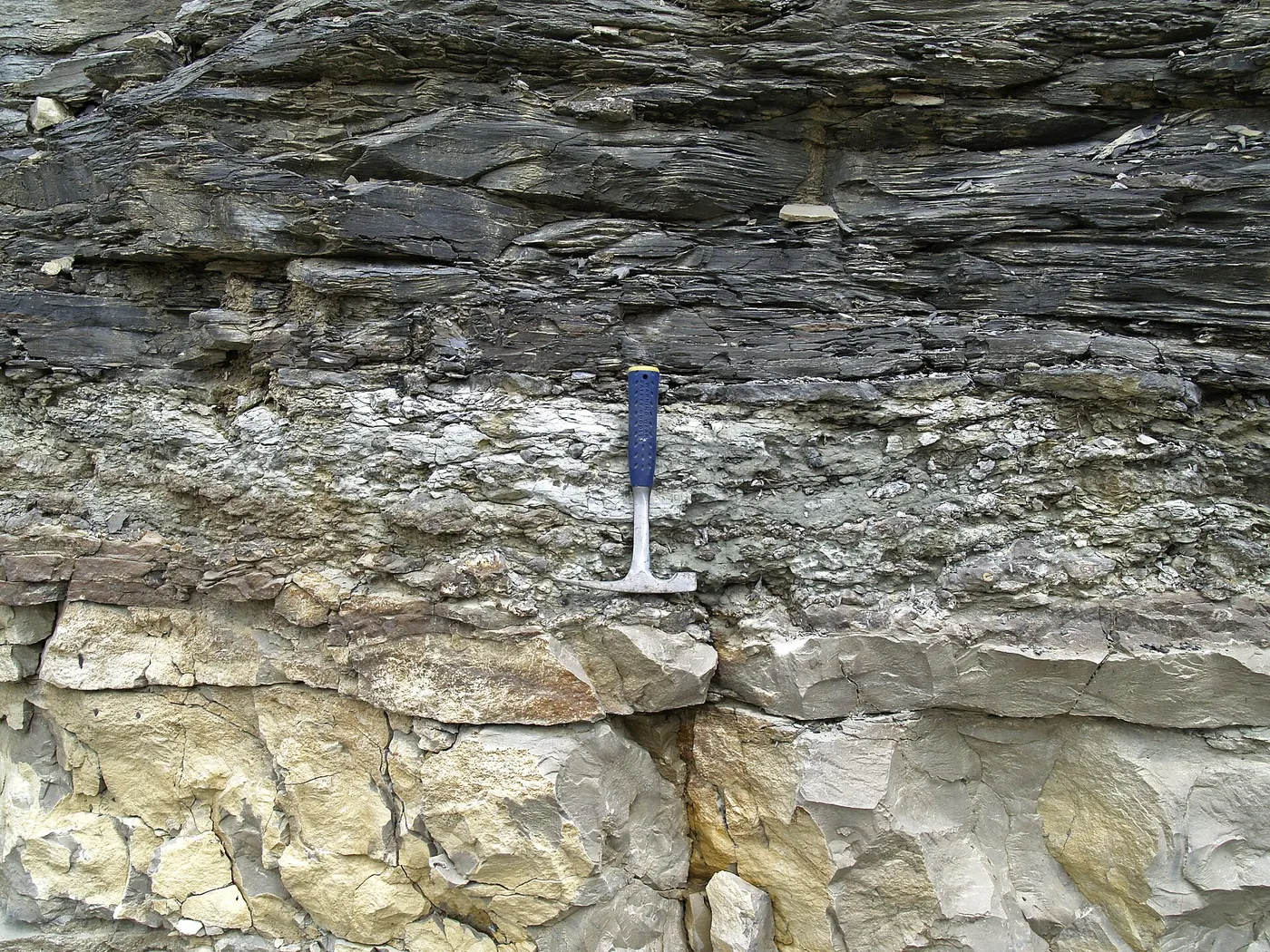 Steinbruchansicht: Pottsville Group over Maxville Limestone (Pleasant Valley Limestone Quarry, Muskingum Coun