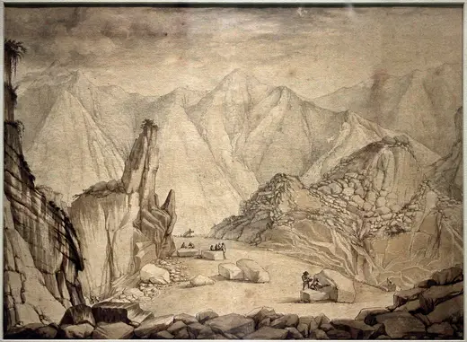 Quarry view: Anonimo, le cave di carrara, disegno, xvii secolo (biblioteca dell'archivio di stato di ma