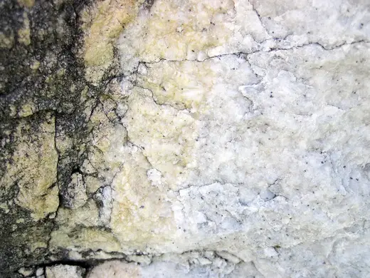 Slab surface: Dolomitized marble in marble (Gouverneur Marble, Mesoproterozoic, ~1.1 Ga; Route 11 roadcu