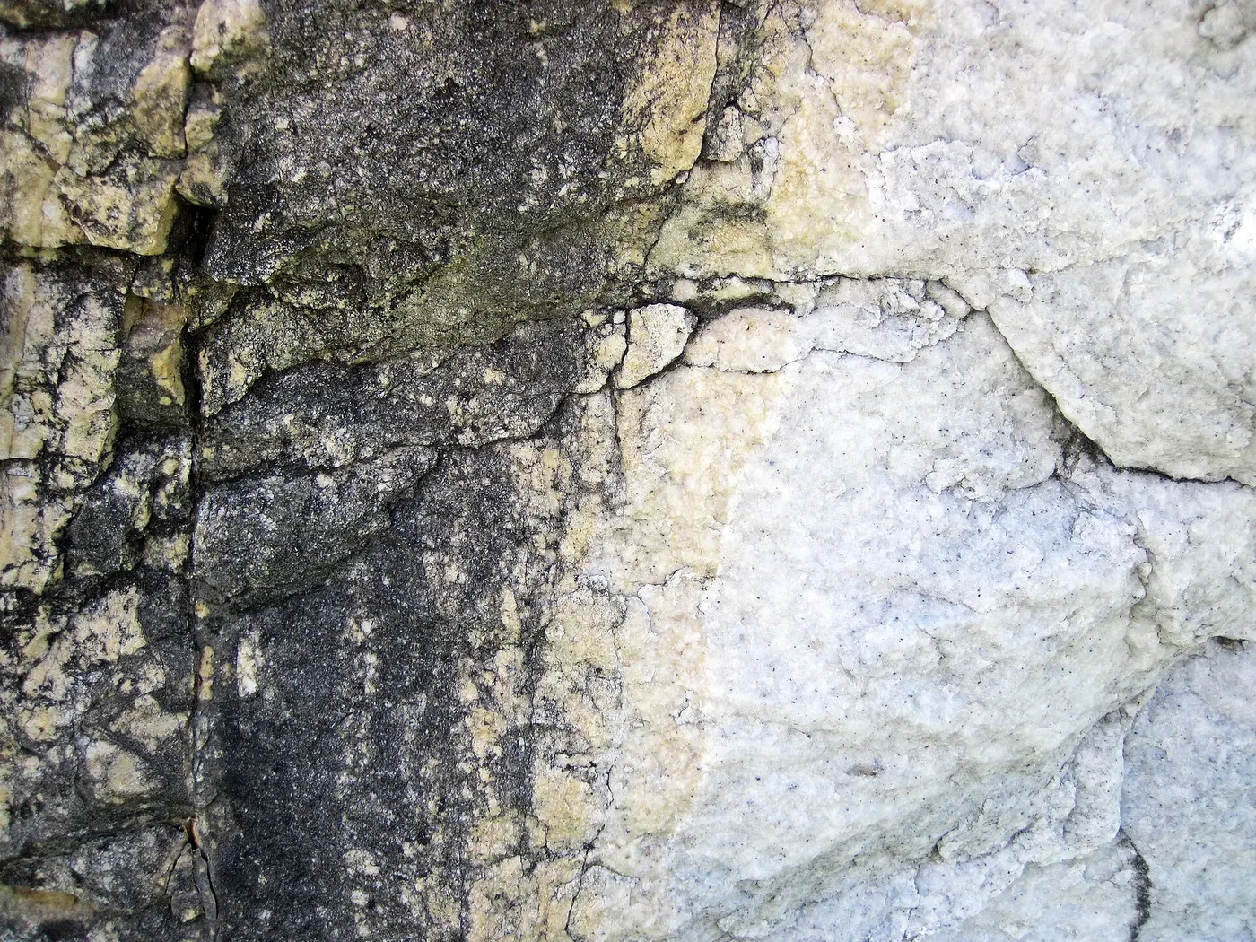 Plattenoberfläche: Dolomitized marble in marble (Gouverneur Marble, Mesoproterozoic, ~1.1 Ga; Route 11 roadcu