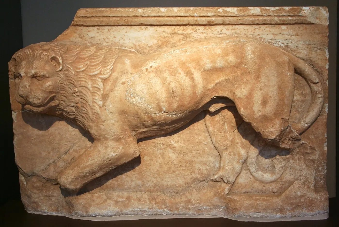 Plattenoberfläche: Brauron - Marble Slab with a Lion