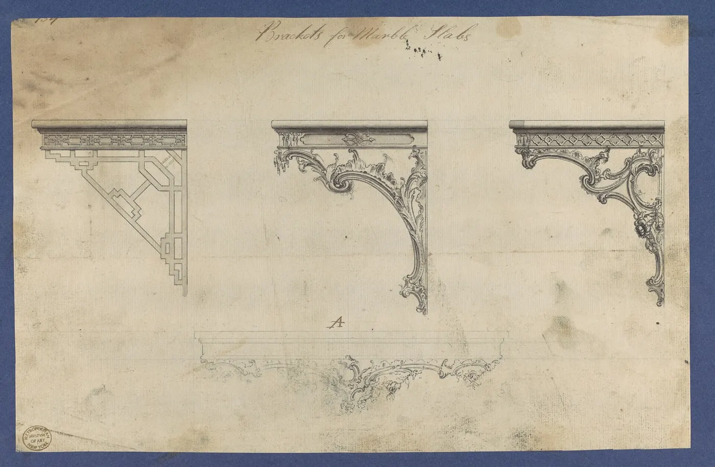 Plattenoberfläche: Brackets for Marble Slabs, in Chippendale Drawings, Vol. I MET DP104204