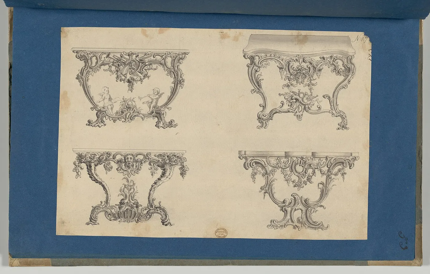 Plattenoberfläche: Frames for Marble Slabs, in Chippendale Drawings, Vol. I MET DP-14278-048