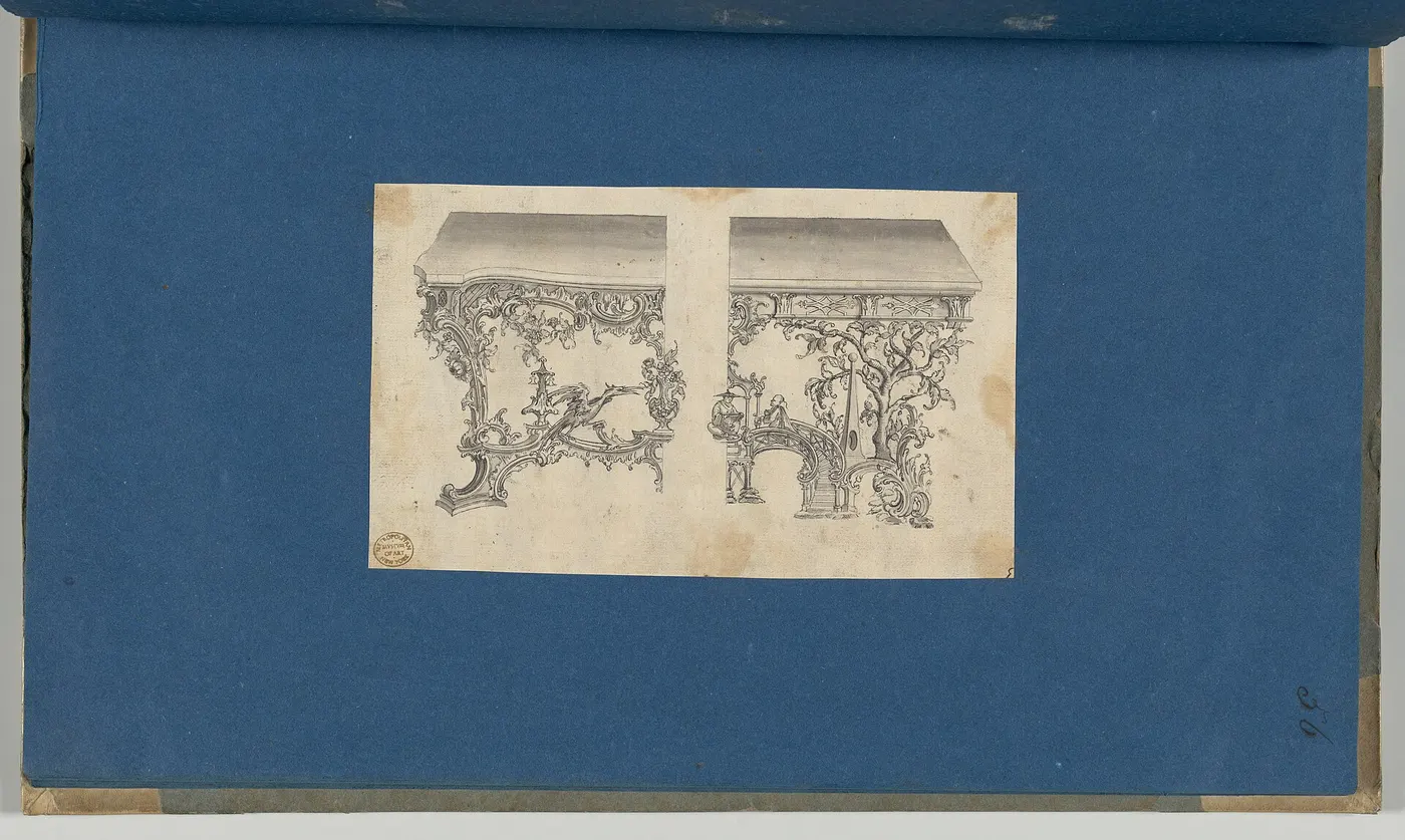 Plattenoberfläche: Frames for Marble Slabs, in Chippendale Drawings, Vol. I MET DP-14278-051
