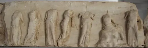 Slab surface: Acropolis Museum Pentelic Marble Frieze from the Temple of Athena Nike (28158712880) (crop