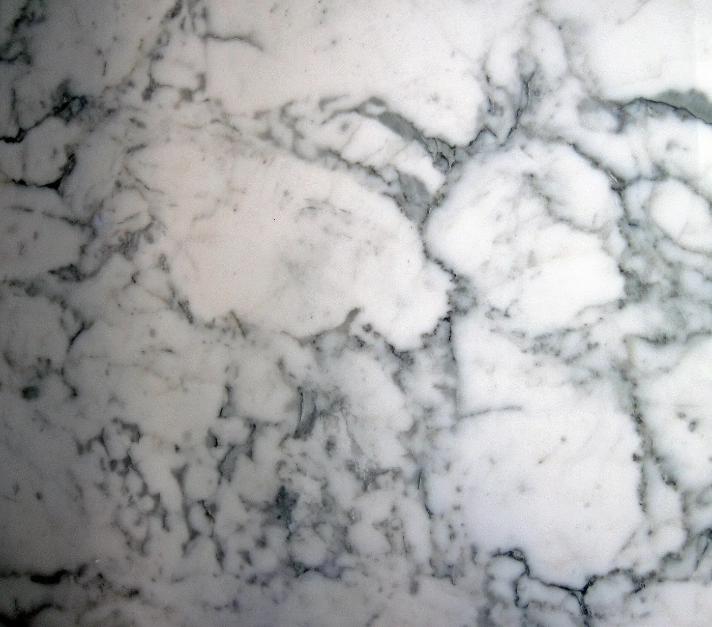Slab surface: Statuarietto White Marble (Apuan Marble Formation, Tertiary metamorphism of Jurassic limes