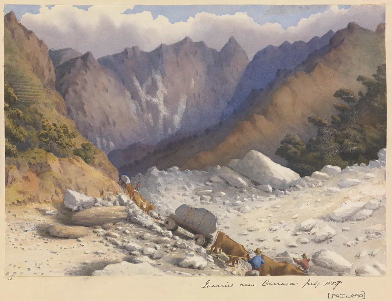 Slab surface: Edward Gennys Fanshawe, Quarries near Carrara, July 1857 (Italy)