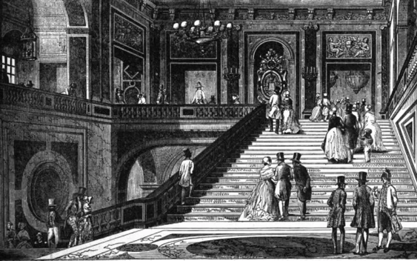 Staircase: P7 MARBLE STAIRCASE OF THE CHATEAU DE VERSAILLES 1792