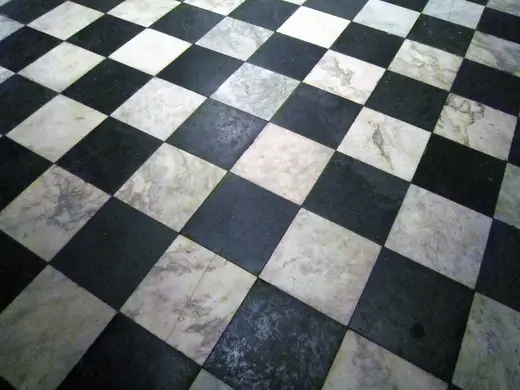 Tiles: Black and white marble tile in the southeast gallery (5396530982)