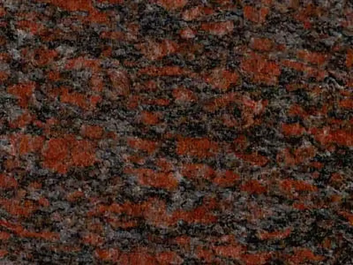Goa Red granito, muestra pulida – Marmi di Carrara – negro, antracita (1)