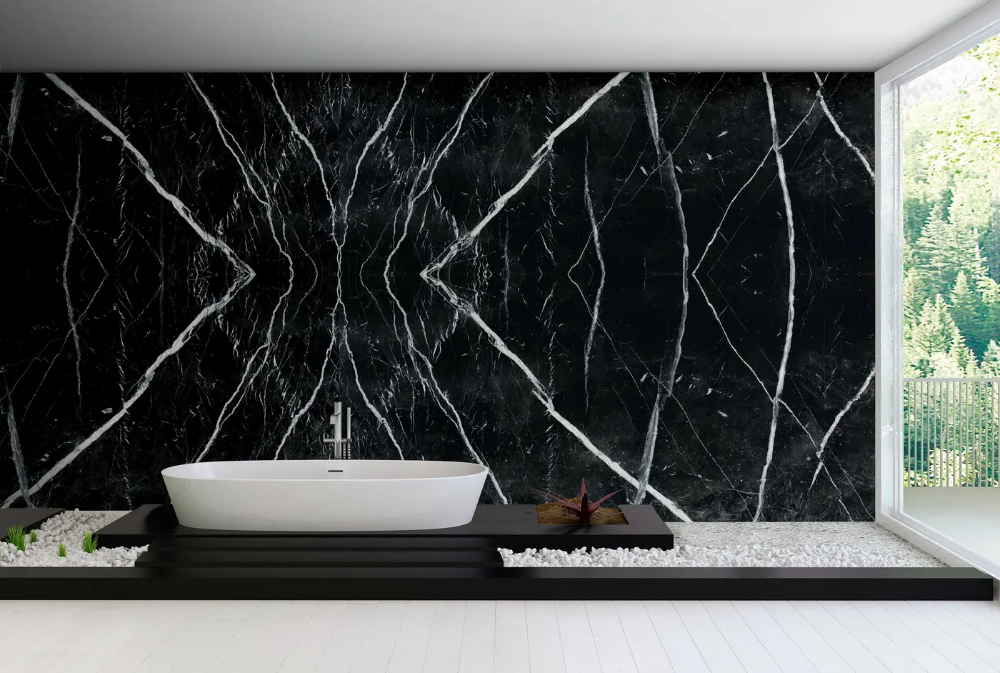 Nero Marquina marble slab surface – Marmi di Carrara – black, ivory (18)